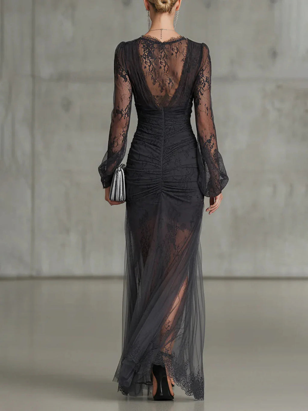 Clémence — Robe Maxi Ruchée en Dentelle