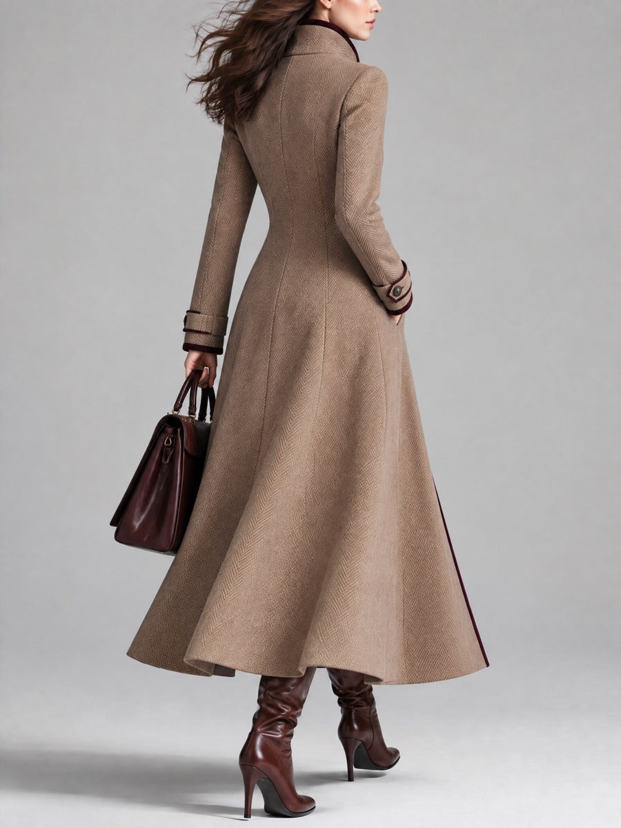 Delphine — Manteau Long en Laine à Chevrons