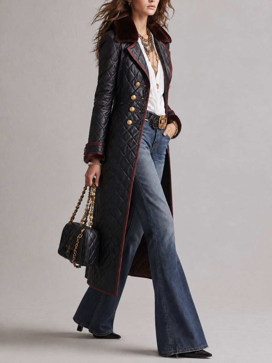 Anaïs — Manteau Long Matelassé, Col en Fausse Fourrure