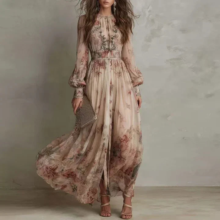 Lucie — Robe Maxi Fleurie Vintage, Taille Haute