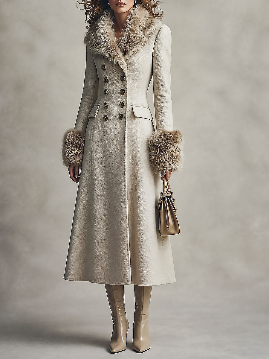 Solange — Manteau en Laine Mélangée, Col en Fourrure