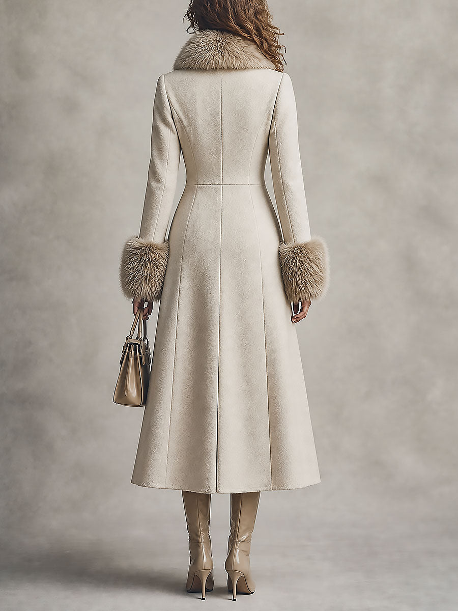 Solange — Manteau en Laine Mélangée, Col en Fourrure