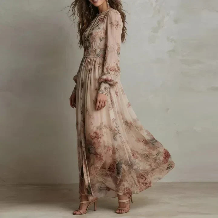 Lucie — Robe Maxi Fleurie Vintage, Taille Haute