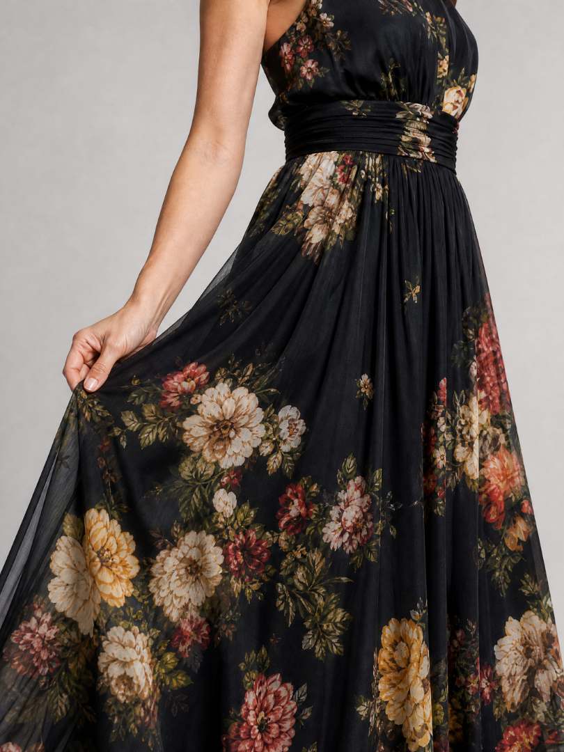 Fernande — Robe Midi à Encolure Halter Florale
