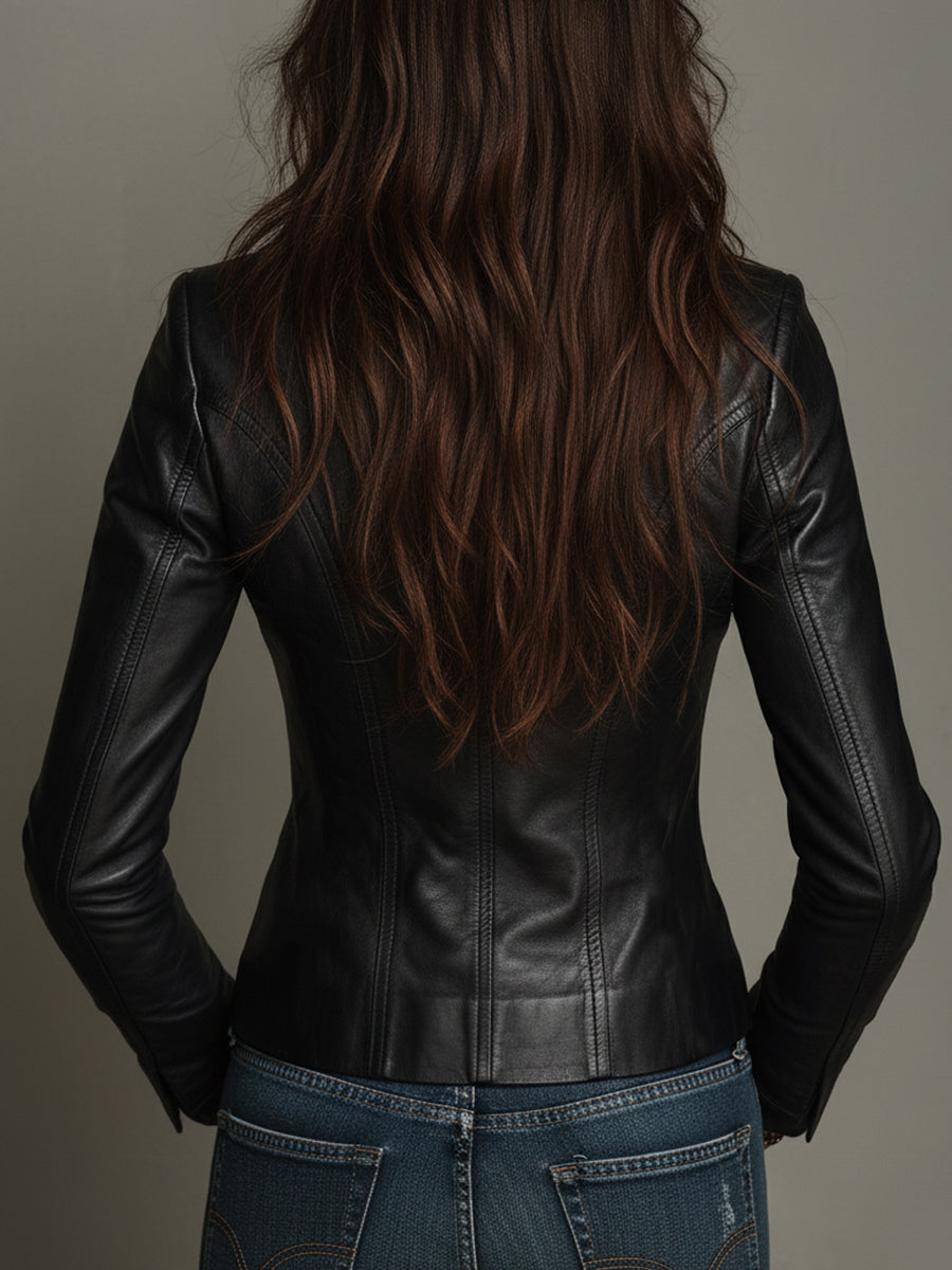 Manon — Veste Slim-Fit Rétro en Cuir Écologique