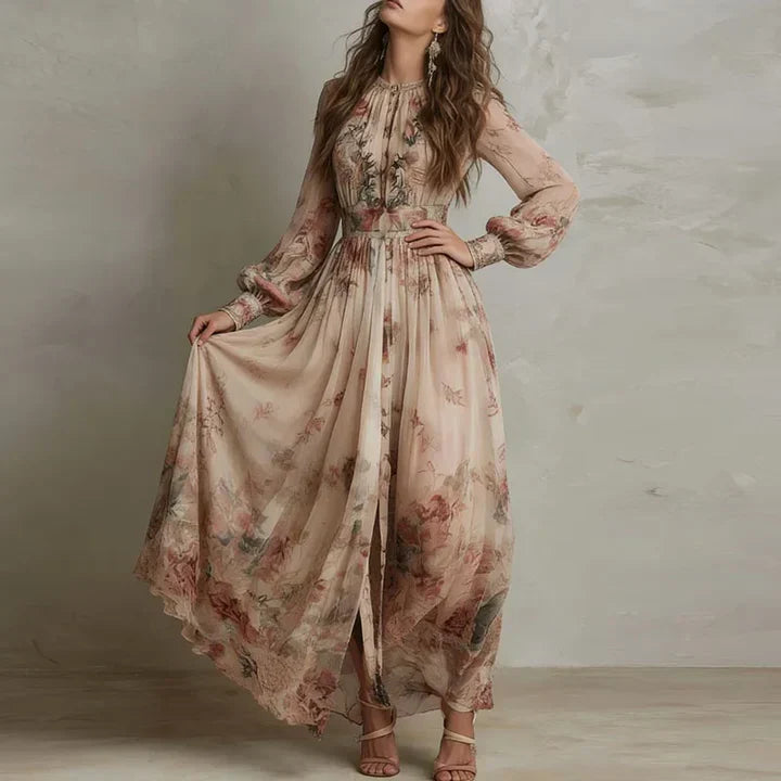 Lucie — Robe Maxi Fleurie Vintage, Taille Haute