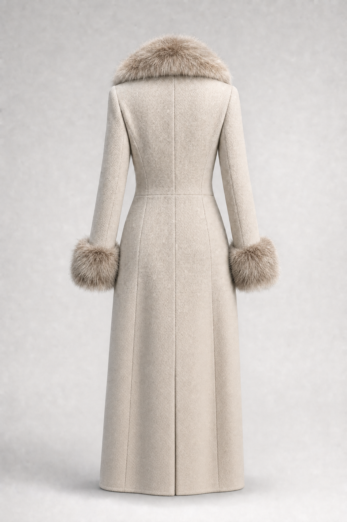 Solange — Manteau en Laine Mélangée, Col en Fourrure