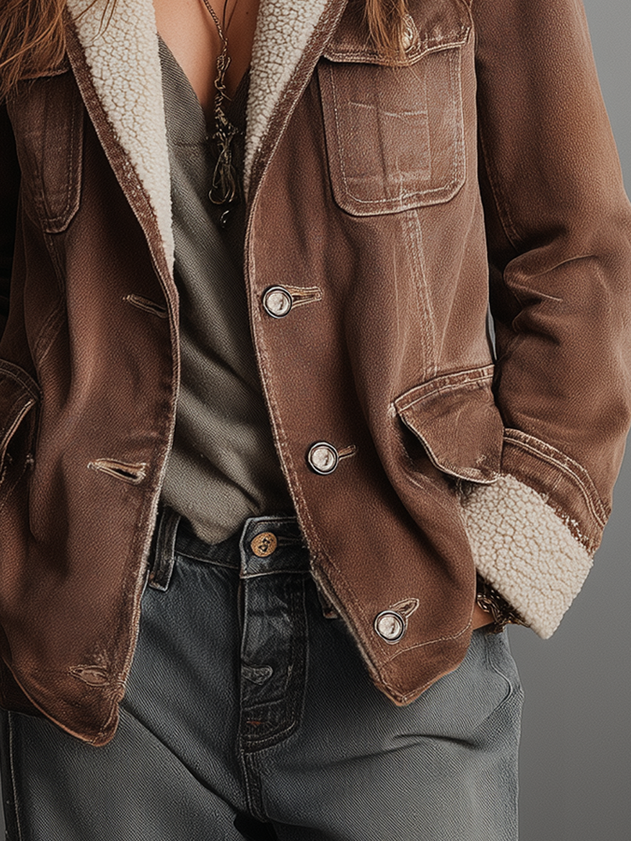 Amandine — Manteau en Denim Doublé Sherpa