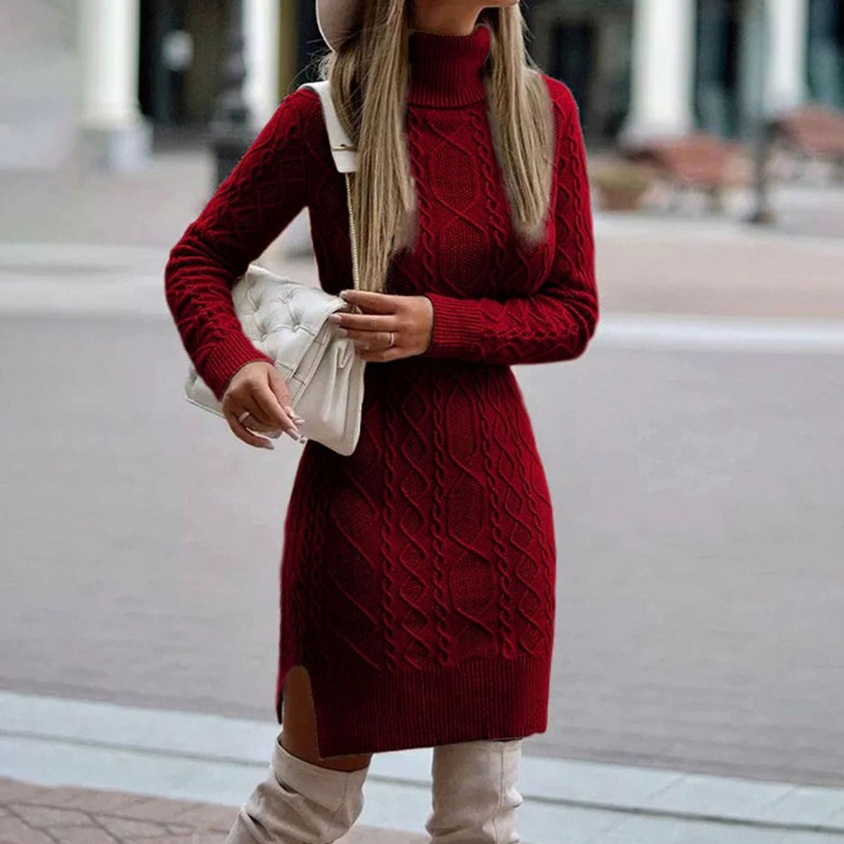 Henriette — Robe Pull Midi en Tricot Torsadé