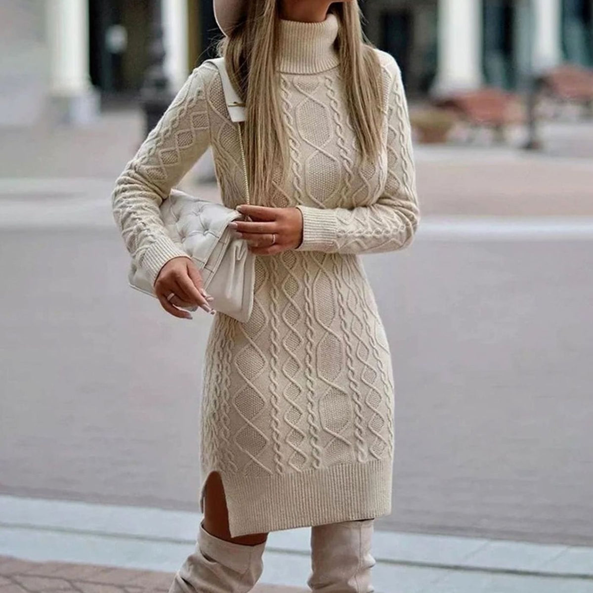 Henriette — Robe Pull Midi en Tricot Torsadé
