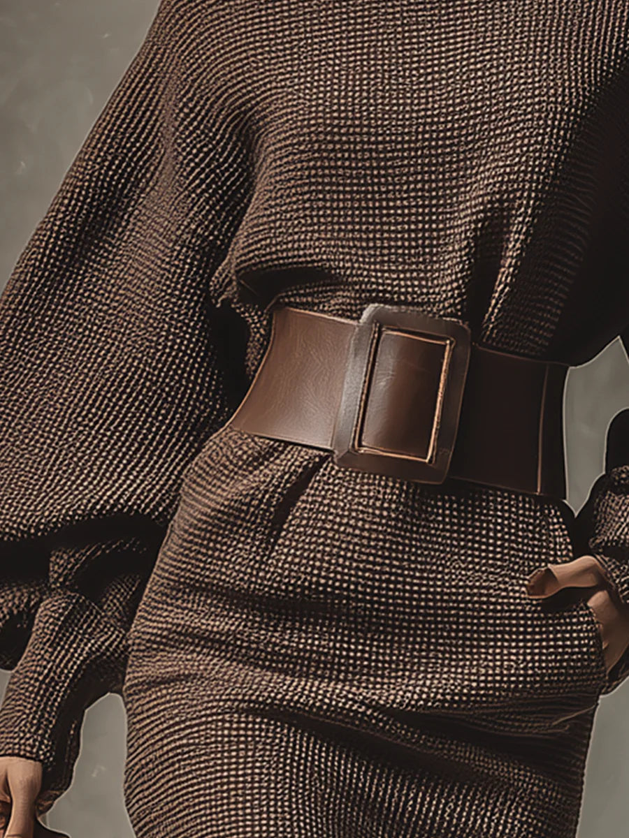 Odélie — Robe Mini Cintrée en Tricot Texturé, Ceinturée
