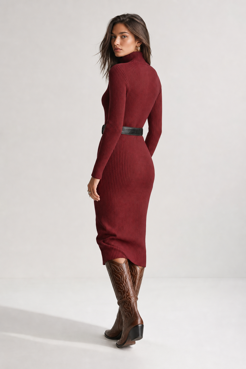 Fabiola — Robe Midi en Tricot Côtelé, Col Zippé