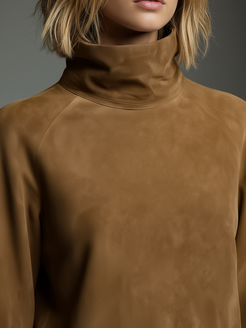 Liliane — Robe Mini en Suède Oversize, Col Roulé