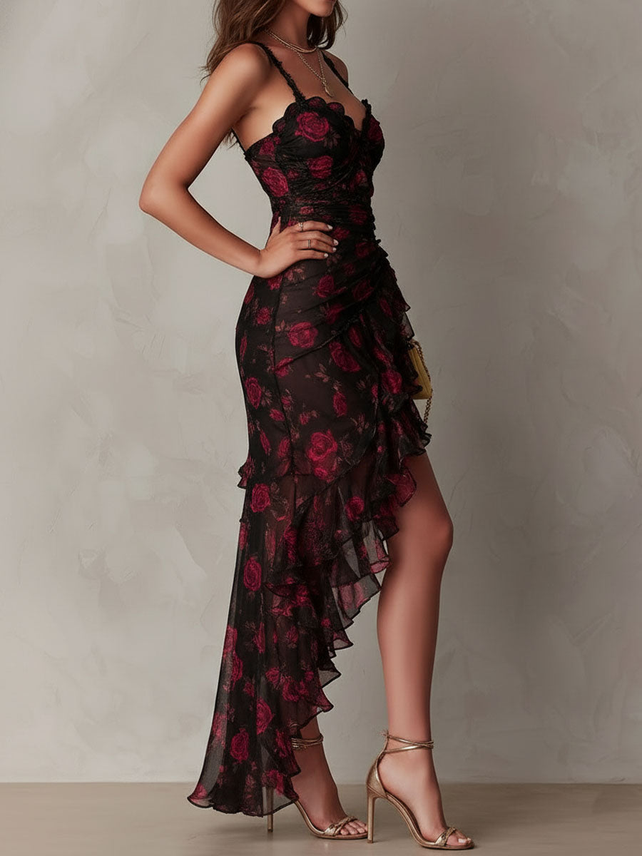 Pierrette — Robe à Volants Florale Froncée