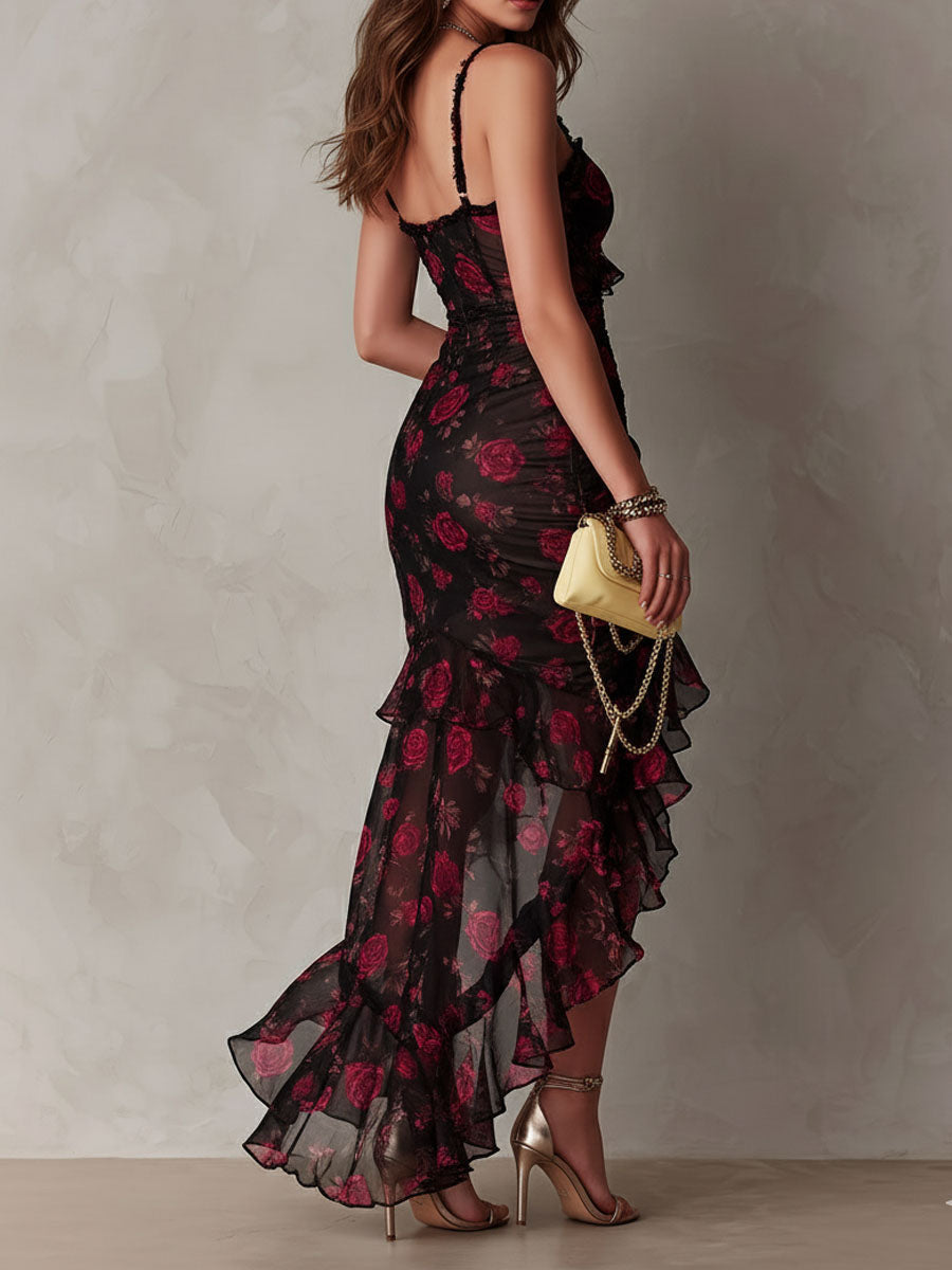 Pierrette — Robe à Volants Florale Froncée
