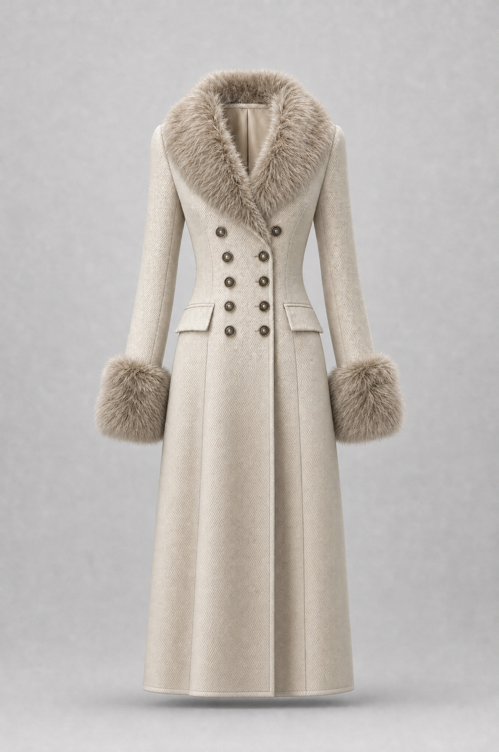 Solange — Manteau en Laine Mélangée, Col en Fourrure