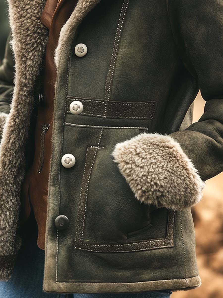 Léonie — Manteau Épais en Suède Rétro