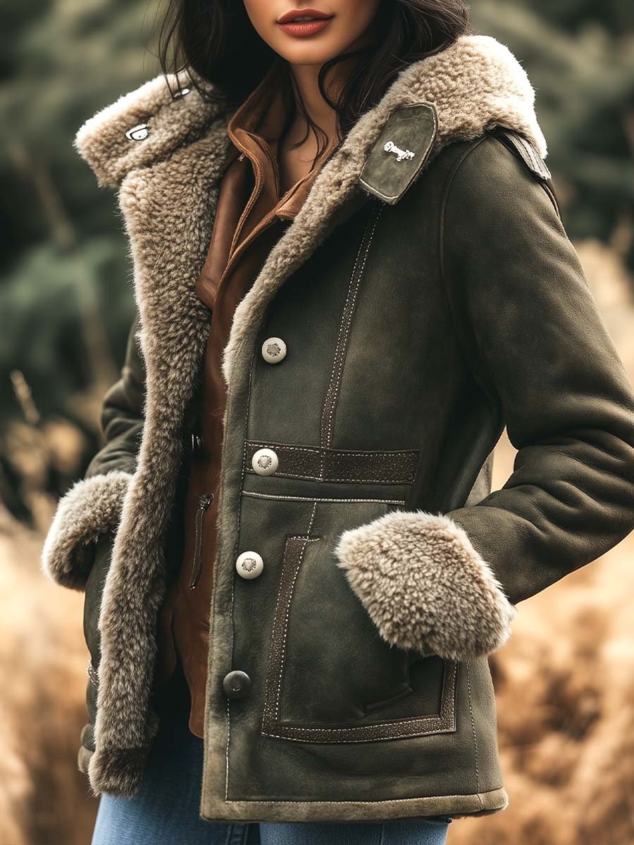 Léonie — Manteau Épais en Suède Rétro