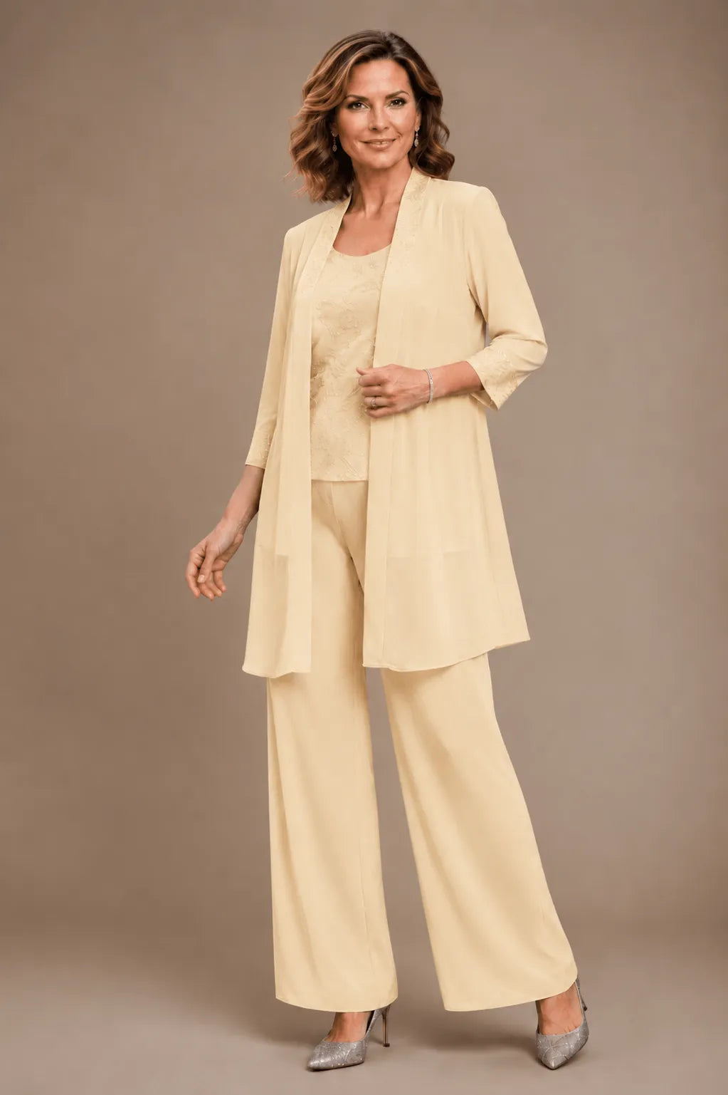 Alexandra — Ensemble Pantalon 3 Pièces Brodé