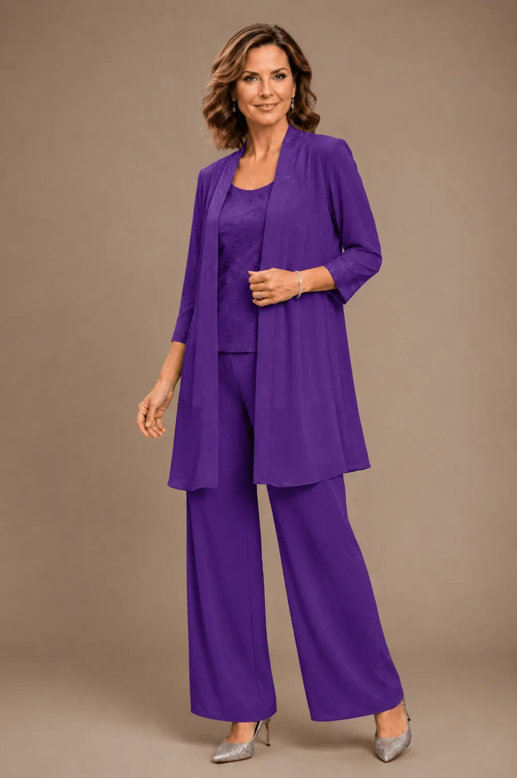 Alexandra — Ensemble Pantalon 3 Pièces Brodé