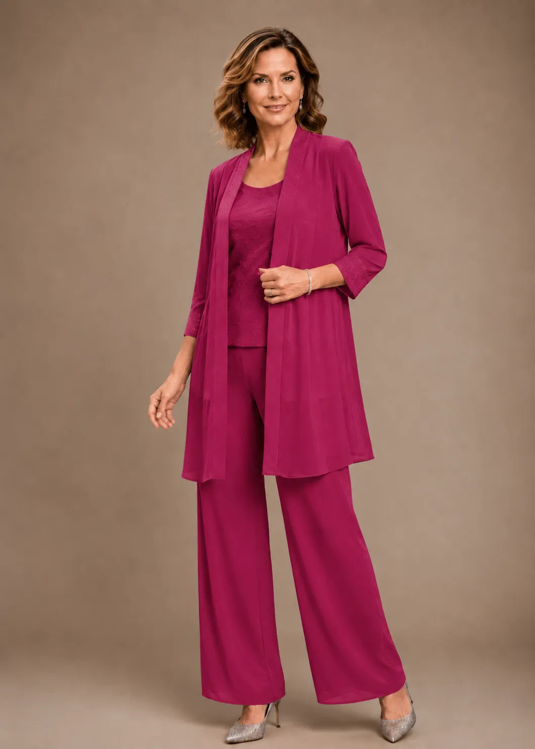 Alexandra — Ensemble Pantalon 3 Pièces Brodé