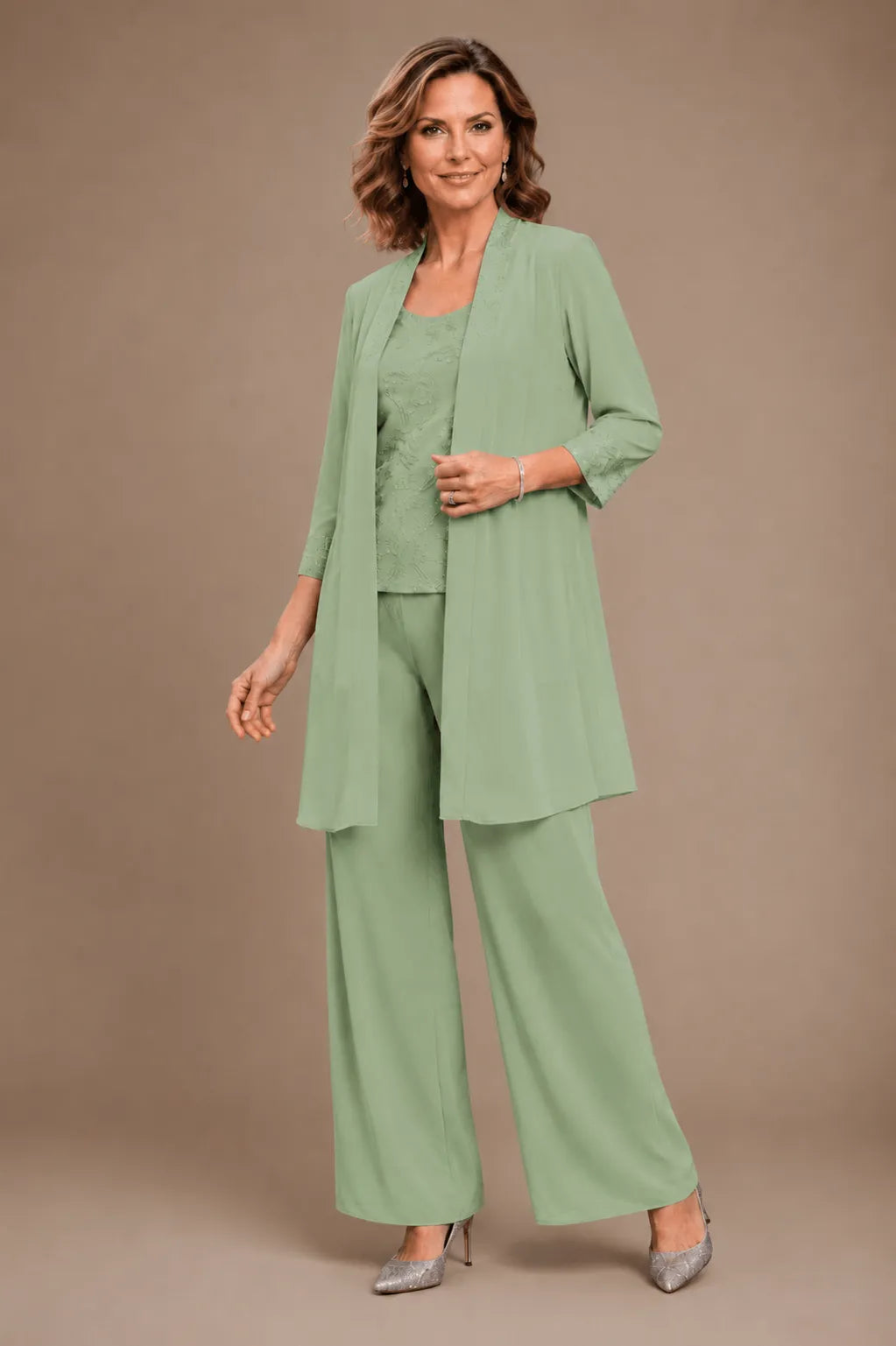 Alexandra — Ensemble Pantalon 3 Pièces Brodé