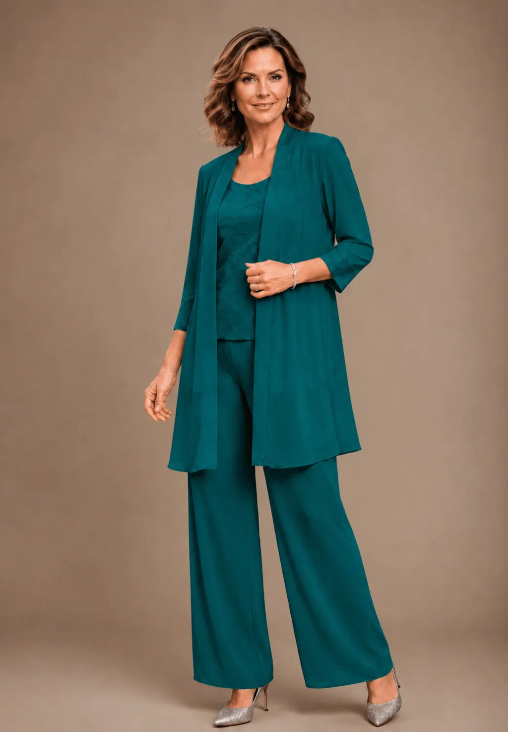 Alexandra — Ensemble Pantalon 3 Pièces Brodé