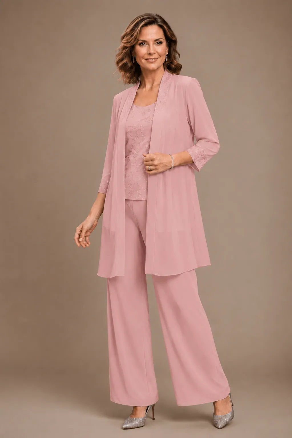 Alexandra — Ensemble Pantalon 3 Pièces Brodé