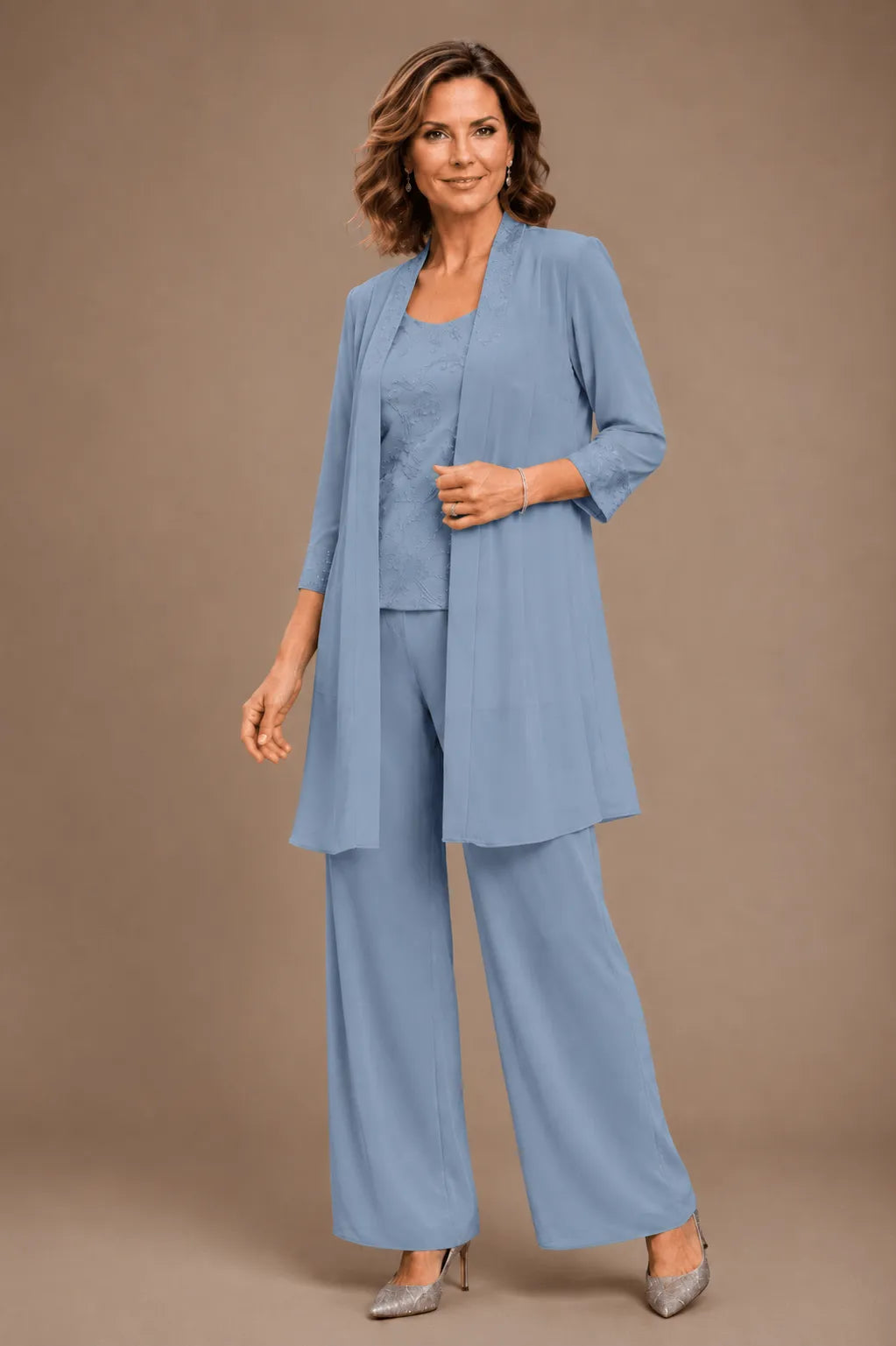 Alexandra — Ensemble Pantalon 3 Pièces Brodé