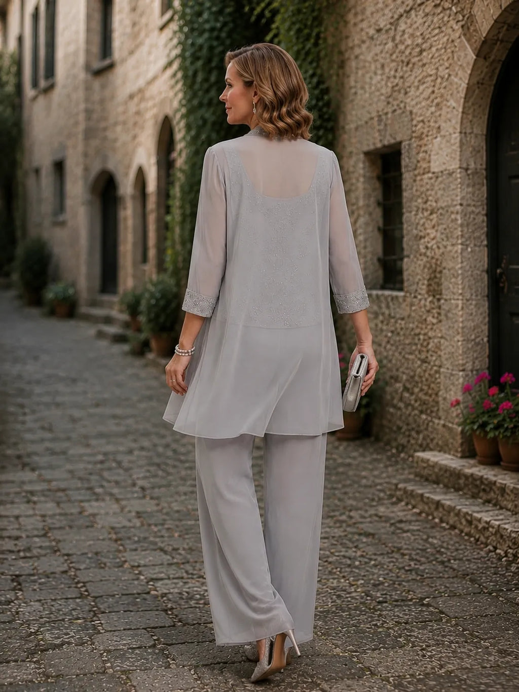 Alexandra — Ensemble Pantalon 3 Pièces Brodé