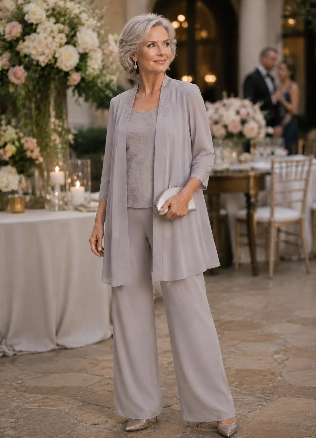 Alexandra — Ensemble Pantalon 3 Pièces Brodé