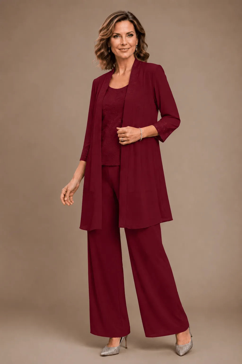 Alexandra — Ensemble Pantalon 3 Pièces Brodé