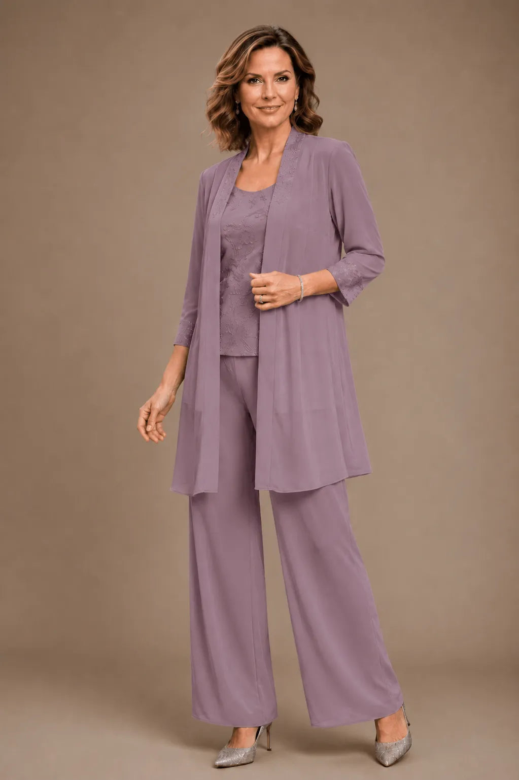 Alexandra — Ensemble Pantalon 3 Pièces Brodé
