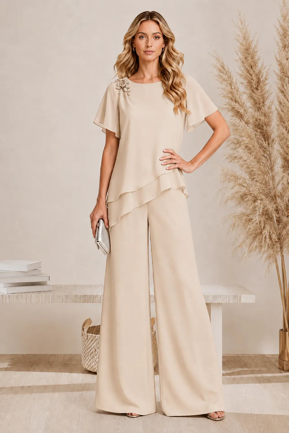 Rachelle — Tailleur Pantalon Large à Volants