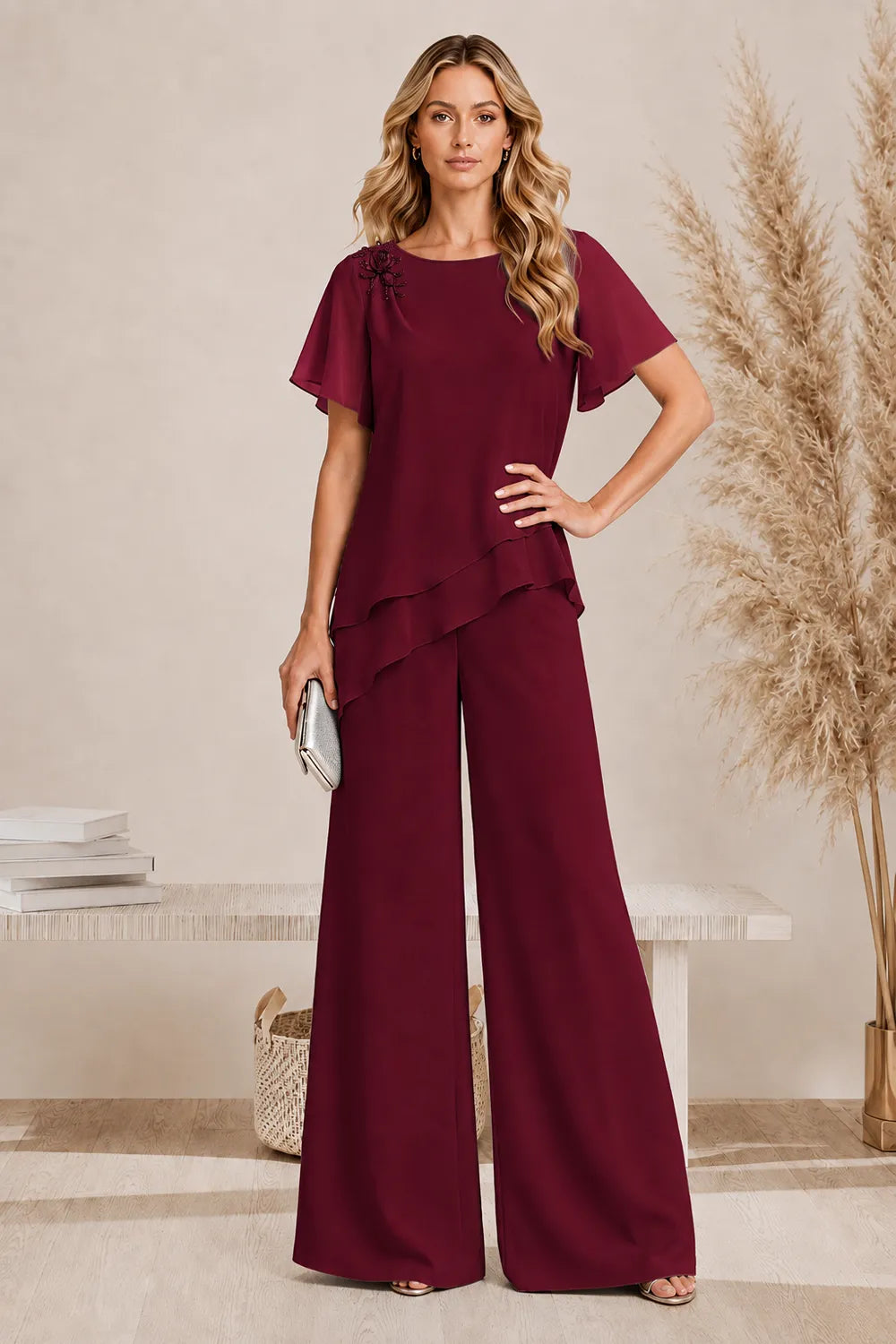 Rachelle — Tailleur Pantalon Large à Volants