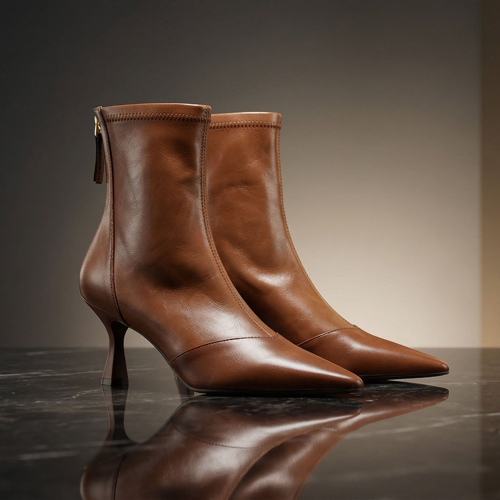 Camille — Bottine à Talon Aiguille en Cuir